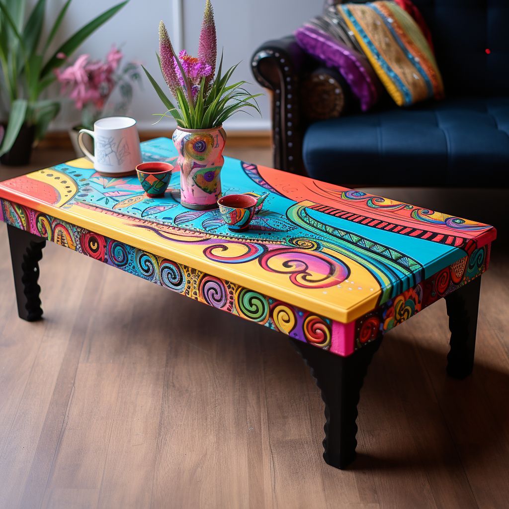 Colorful boho coffee table